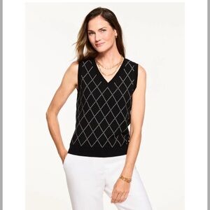 Talbots Black Argyle Sweater Vest